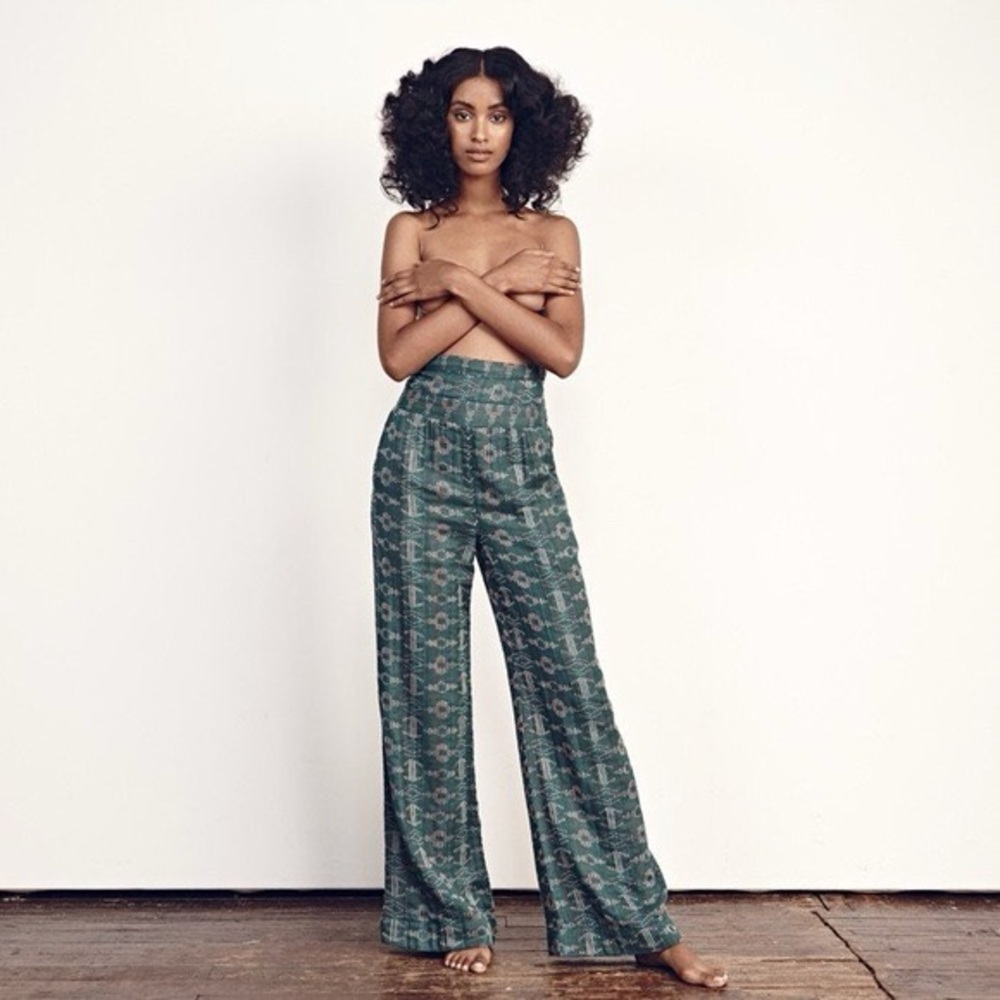 Ace & Jig Wide Leg Pants in Teal and Cream Pattern